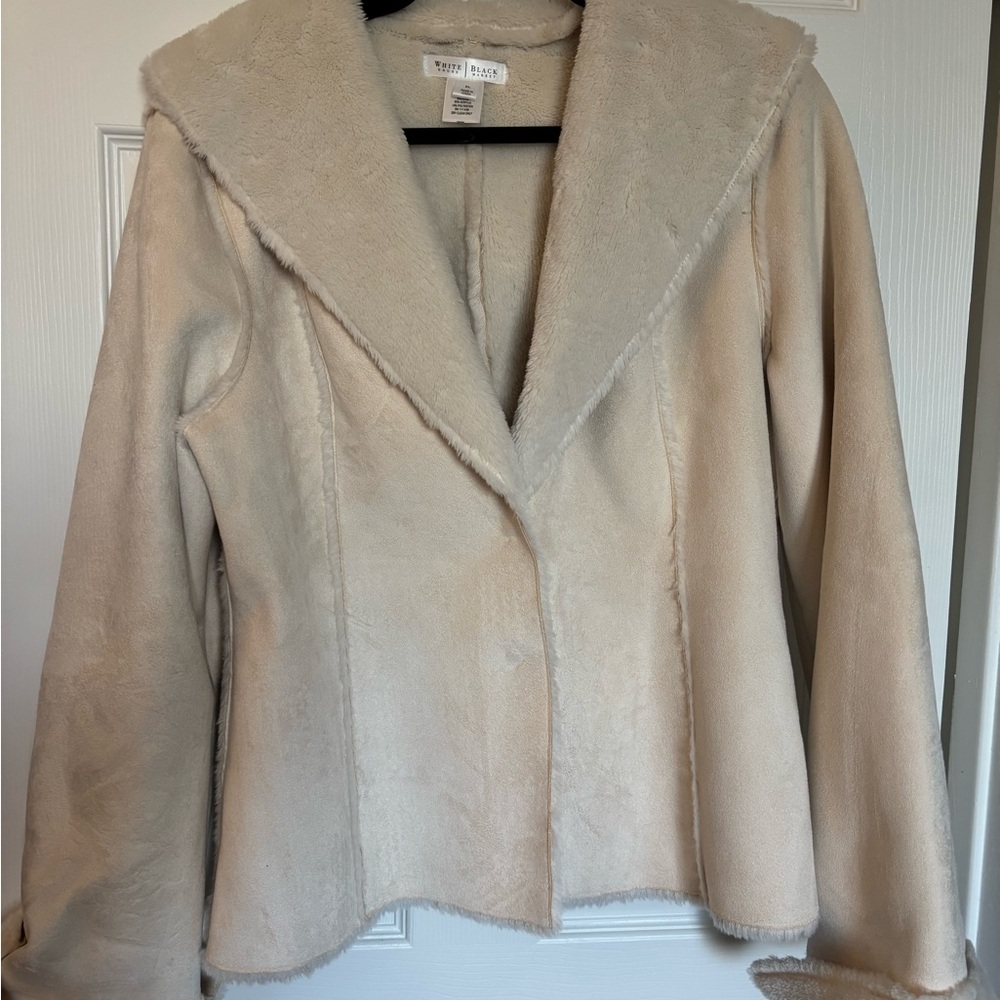 White House Black Market Cream Faux Suede Jacket with fur details - Size XL